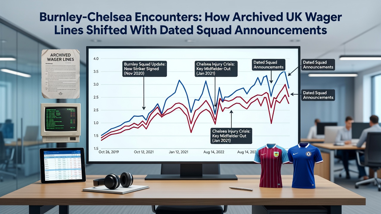 Infographic detailing specific Burnley Chelsea match dates, squad changes, and corresponding odds adjustments from UK betting archives