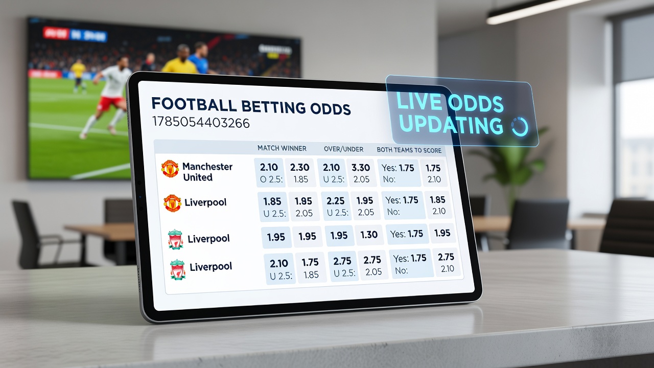 Detailed view of live football betting odds updating during a match