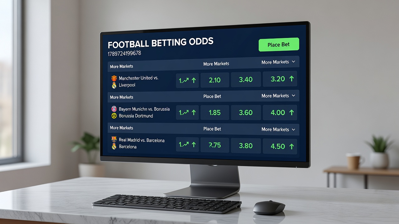 Football match action with overlaid betting odds changing in real time