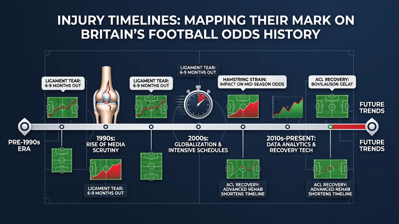 Infographic illustrating average recovery periods for common football injuries and their documented effects on British betting markets