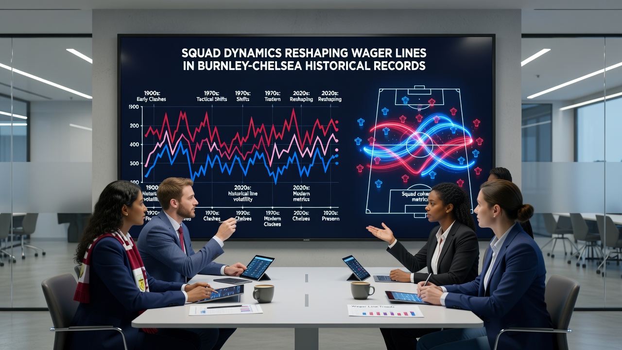 Squad lineup photos from past Burnley-Chelsea matches with overlaid betting odds fluctuations